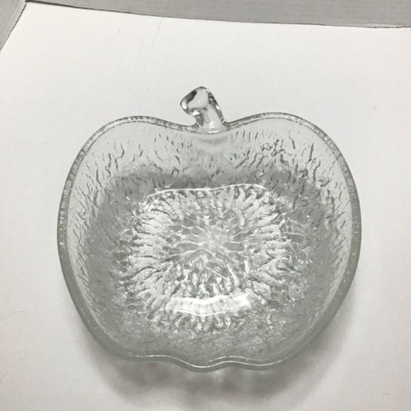 VTG Italian Glass Crystal Ice bowl, clear apple shape tree bark textured - Picture 3 of 9